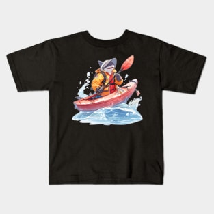 Cautious Kayaker Anime Shark Kids T-Shirt